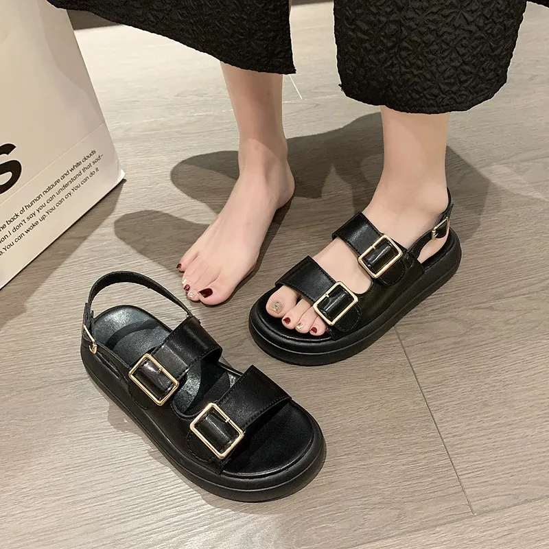 2023 Brand Rhinestone Shoes Ladies High Heels Platform Sandals Double Buckle Band Sandals Woman Muffins Crystal FlipFlops Mujer