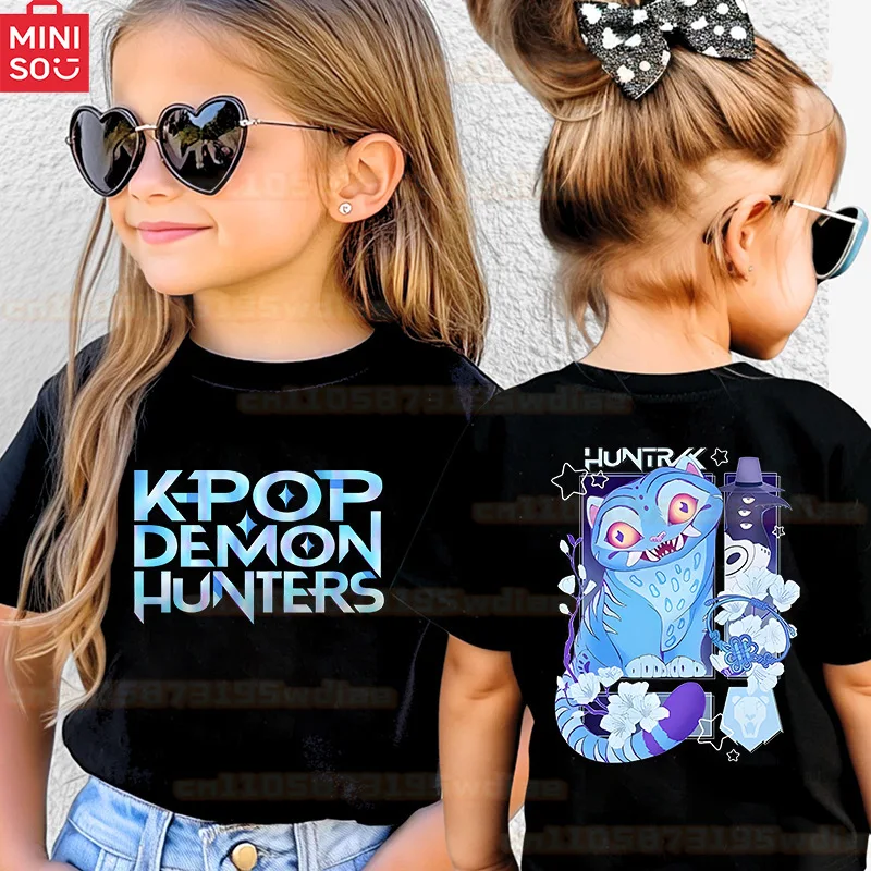 MINISO KPop Demon Hunters 2025 Girls’ 3D Printed Cosplay Dress Halloween Stage RolePlay with Mira Rumi Zoey kids short sleeves