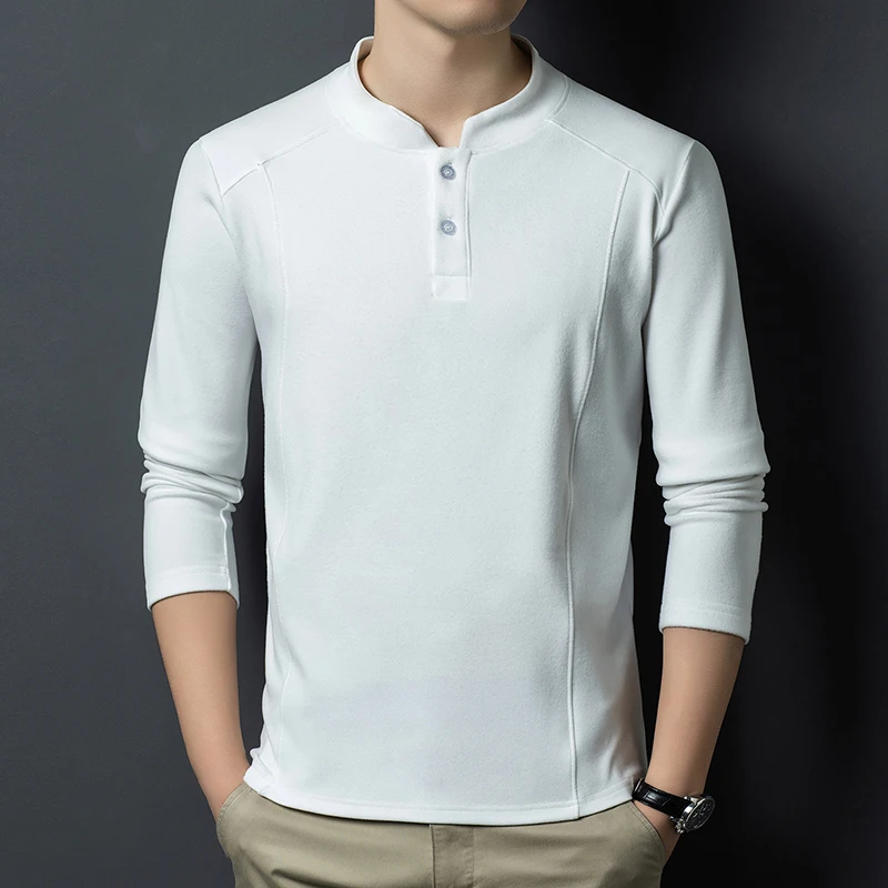 

Осень/зима 2025 г. Двусторонний бархатный базовый слой для мужчин; Трендовая толстовка с длинными рукавами и воротником Хенли