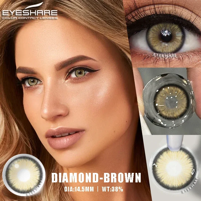 EYESHARE 1Pair/2Pcs Myopia Lenses Colored Contact Lenses with Prescription Lenses Natural Brown Eye Lens Gray Pupils Lens Yearly