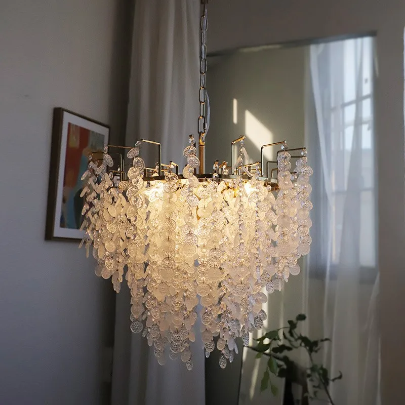 Crystal/Glass Waterfall Chandelier Modern Luxury Gold Lamp Cascading Shimmer Hanging Lamp For Living Room Bedroom Dining Room