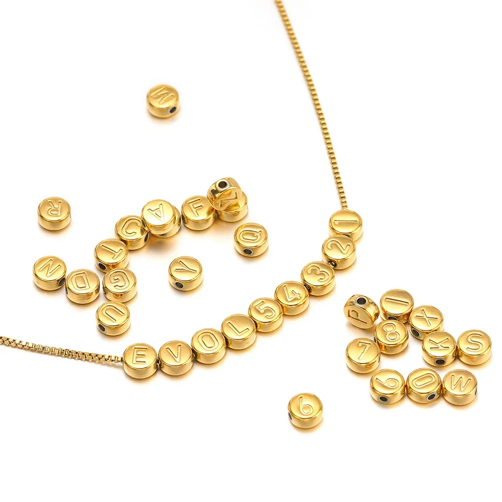 10pcs Stainless Steel 7mm Gold Color Number Letter Beads Loose Spacer Beads for DIY Jewelry Making Bracelet Necklace Accessories