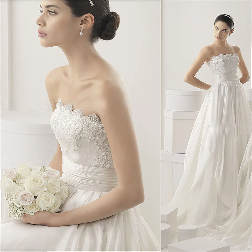 

ZJ9016 Romantic Chiffon Bride Dress Appliques Wedding Gowns 2026 Strapless Backless Plus Size vestido de novia