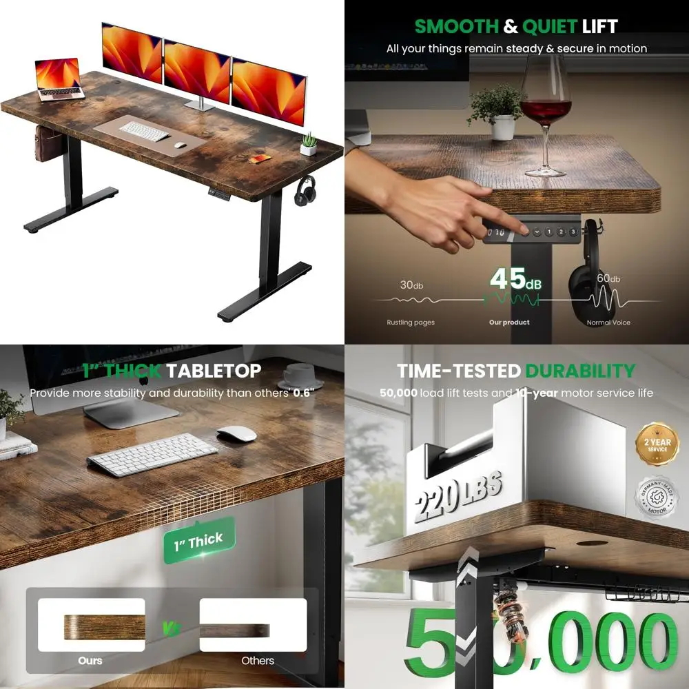 مكتب قائم كهربائي قابل للتعديل: مكتب 71 × 30 مع سطح طاولة سميك واحد، إطار شعاع مزدوج، 3 تعديلات لارتفاع الذاكرة #1