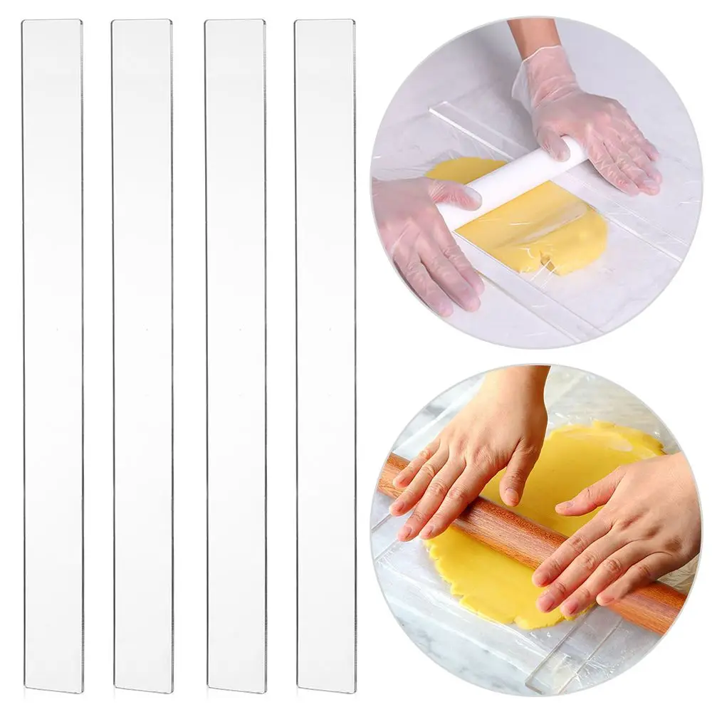 2Pcs Kitchen Fondant Icing Depth Guide Home Thickness Ruler Biscuit Smoother Cake Rolling Tools Acrylic Balance Ruler