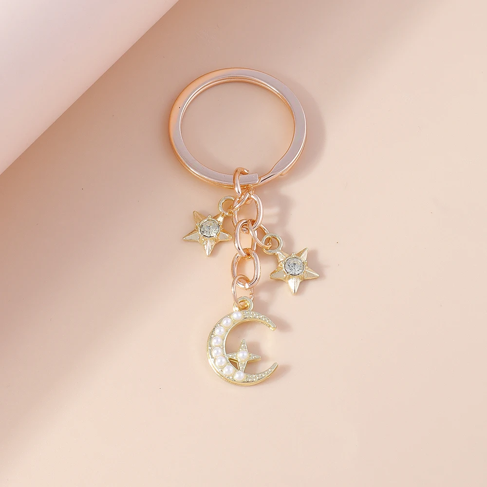 Romantic Moon Star Keychains Crystal Key Rings Gift for Women Men Car Key Handbag Pendants Jewelry Making Accessorie