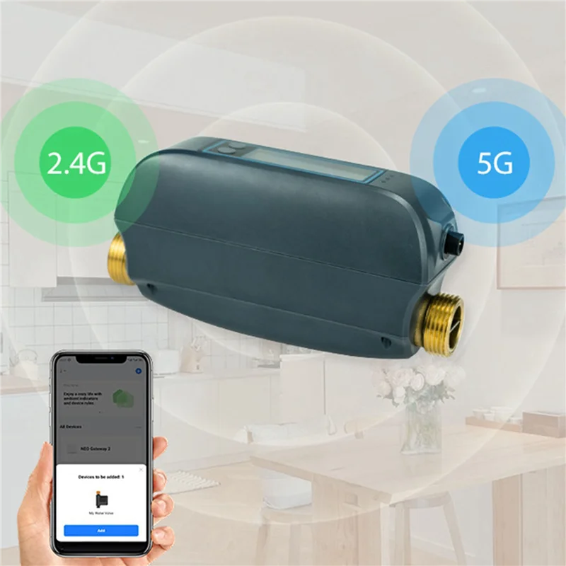 -ABGQ 2X Tuya Wifi Katup Air Pintar Laju Aliran Air dan Meteran Air Mati/Mati Remote Control Tampilan Waktu Nyata Steker UE
