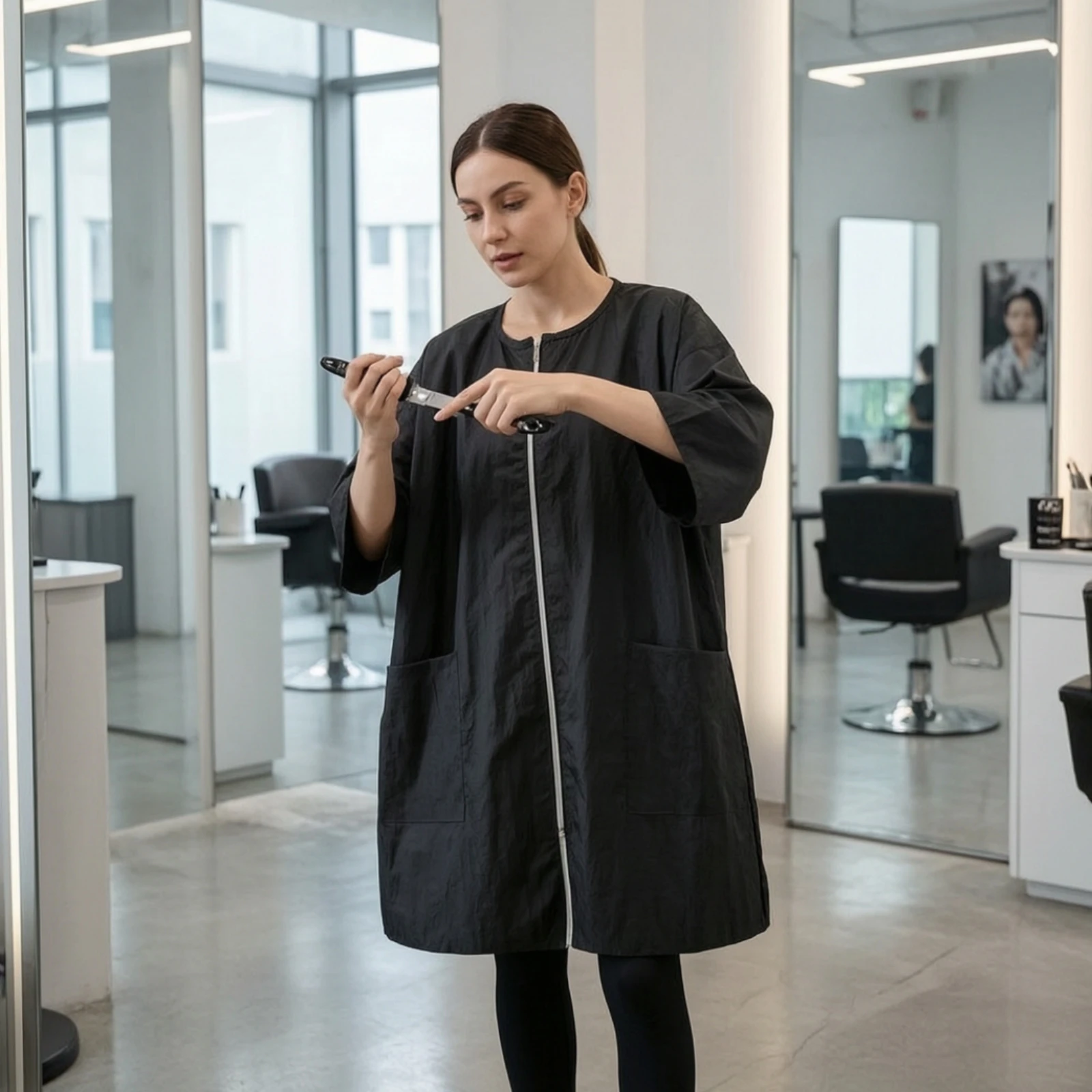 Salon Coat Lightweight Stylist Smock Hairdresser Smock Knee-Length Stylist Jacket Professional for Hairdressers, Barber Shops