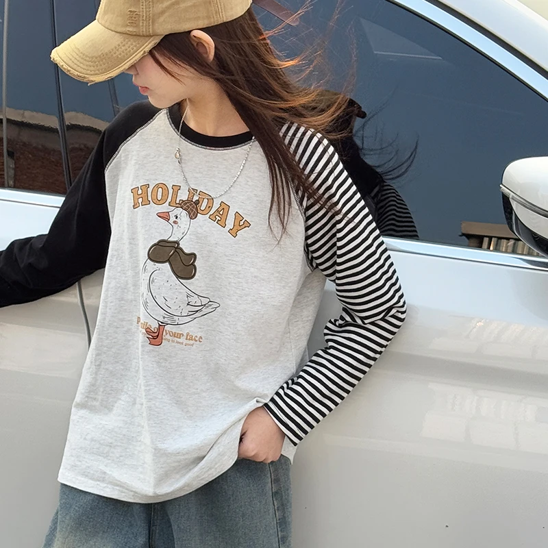 

Girls' T-shirt 2025 Spring Edition New Children's Cartoon Printed Long Sleeve Top Spring and Autumn Big Children's Jumping Shoul