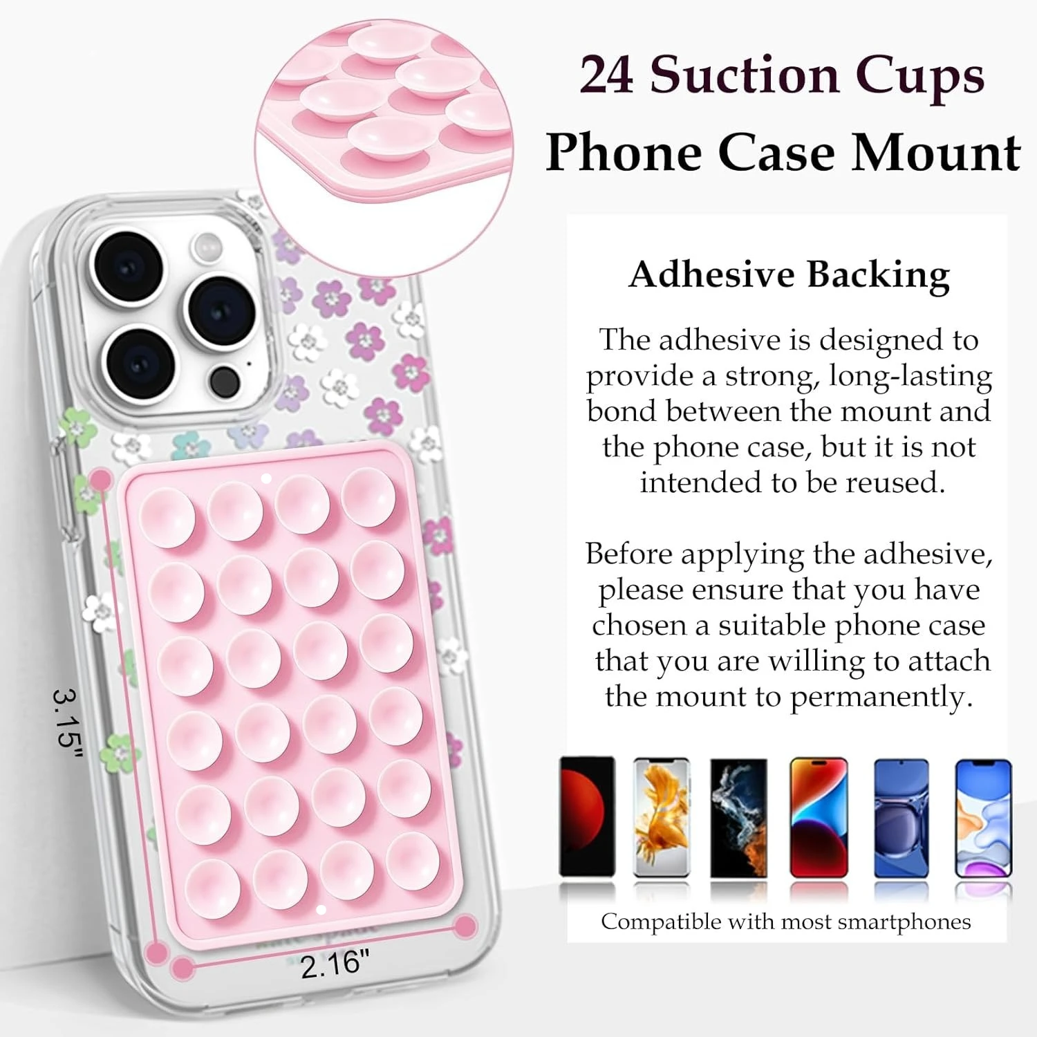 1/5PCS Wall Phone Holder Stand 24 Suction Cup Pad Mount for iPhone Samsung Xiaomi Install Flat/Mirror Cellphone Bracket view 3