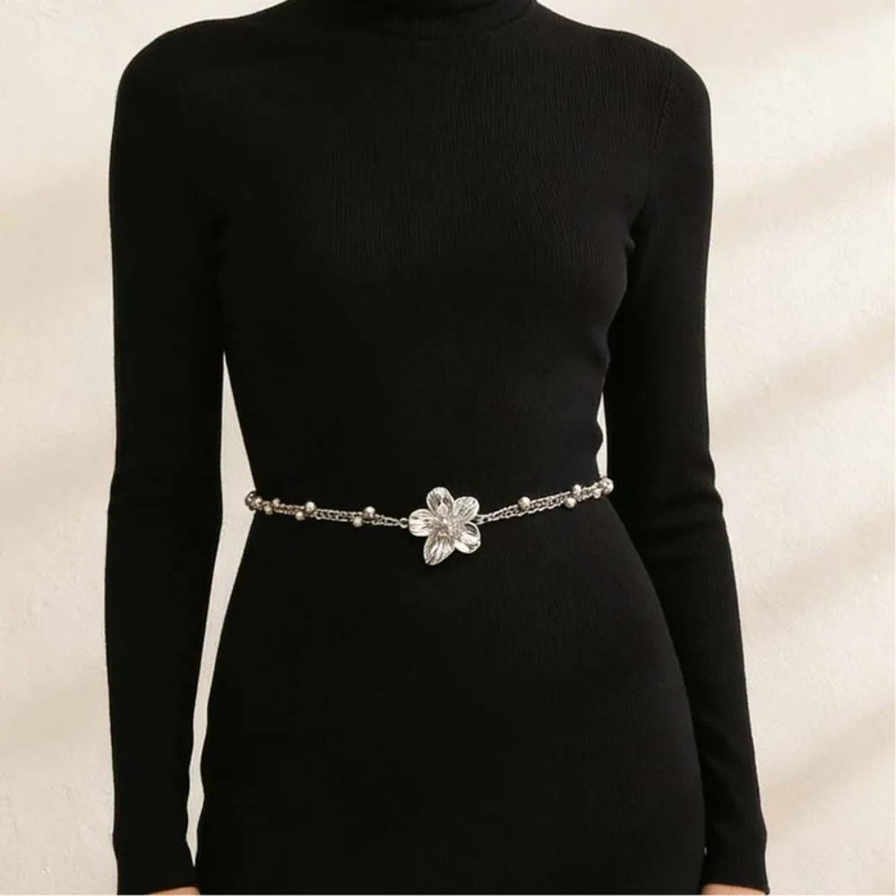 Fashion Bohemian Flower Waist Chain Double Layered Adjustable Length Belly Chain Gold Dress Chain Women Girls