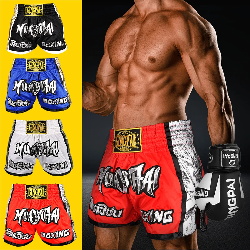 Men Women Kids Muay Thai Shorts Embroidery Thai Boxing Shorts  Satin BJJ MMA Clothes Gym Grappling Cage Fight Kickboxing Shorts