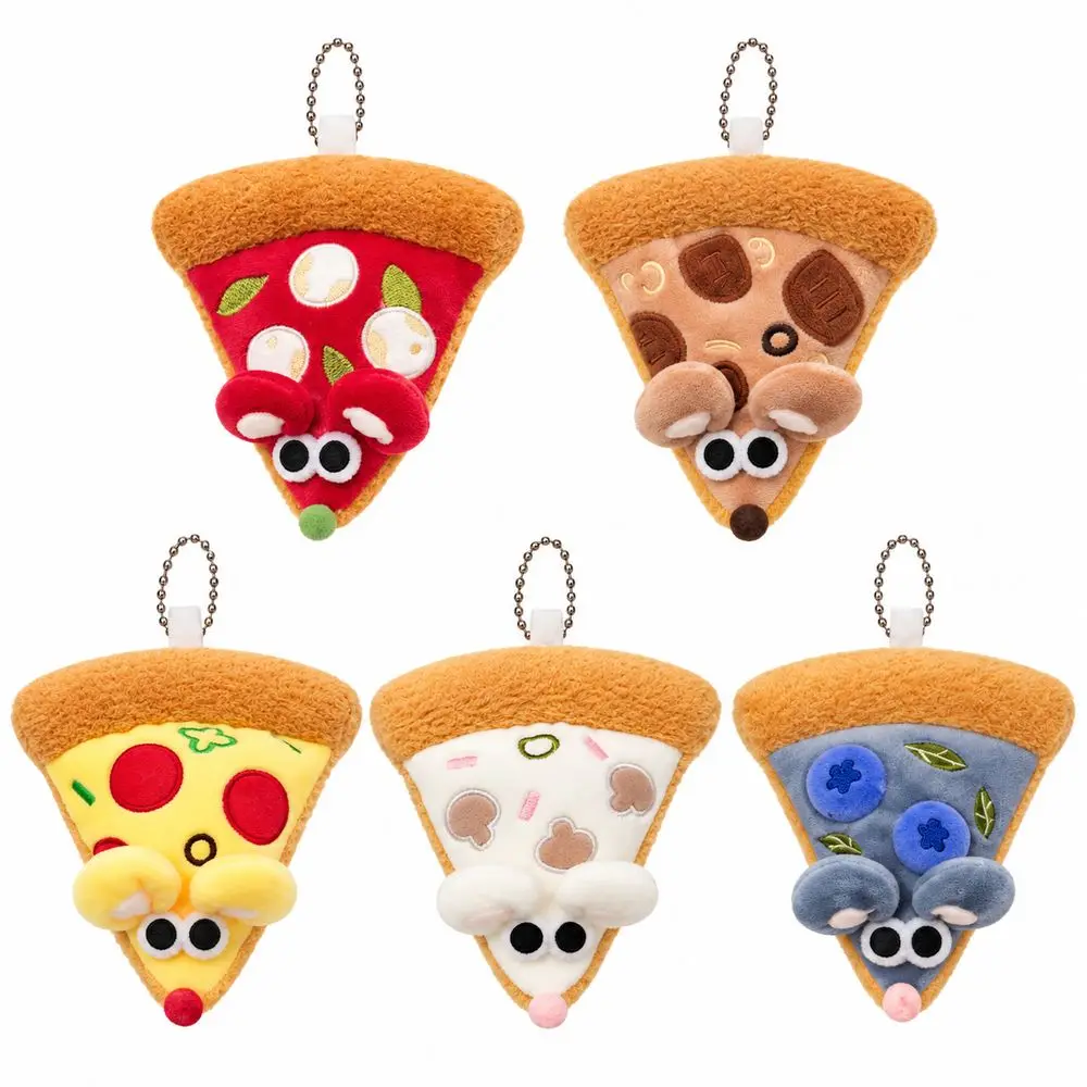 Soft Plush Pizza Mouse Plush Keychain Exquisite Embroidery Red Color Pizza Slice Plush Charm Cute Cartoon Mouse Pendant
