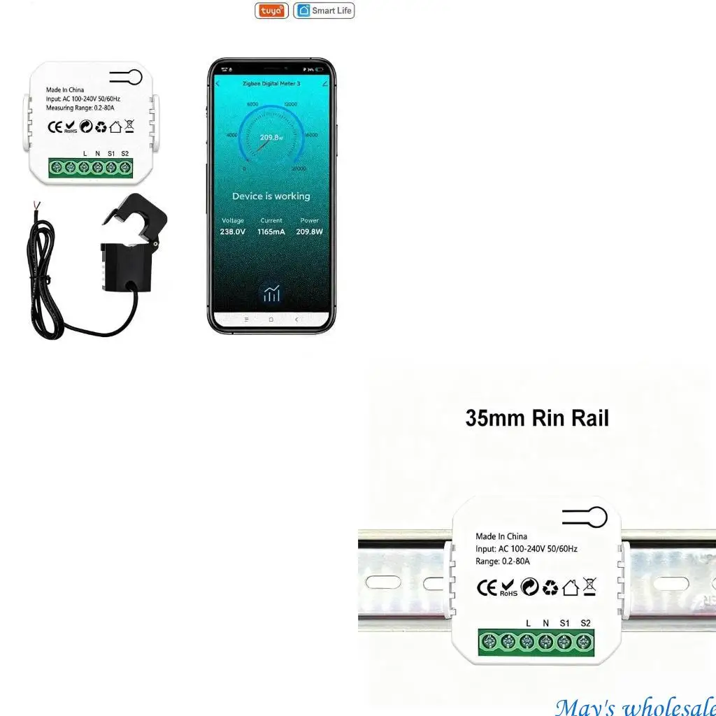

1 Channel Energy Meter 80A Current Changer Clamp Electricity Statistics Monitoring Device for Home Voice Control 448A
