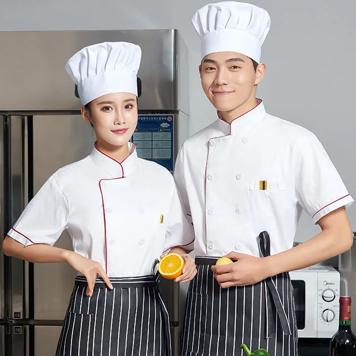 White Men Kitchen Chef Restaurant Uniform Shirt Bakery Breathable Double Breasted White Chef Dress women Chef Jackets apron 2022