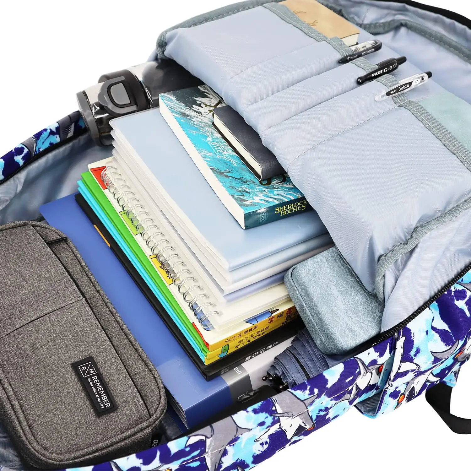 حقيبة كتب القرش للمدرسة الابتدائية والثانوية والكلية وحقائب كتب مضادة للماء للكمبيوتر المحمول وحقيبة ظهر للسفر