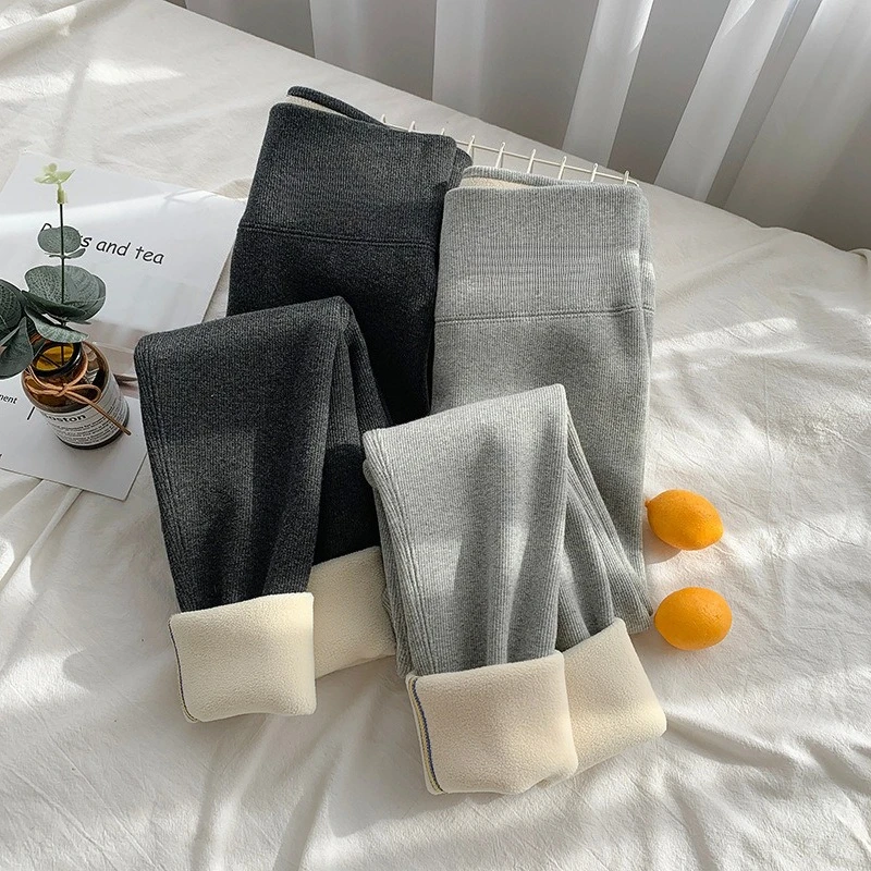 Extra-thick Leggings Women's Autumn Winter High-waisted Thickened Fleece Super Thick Grey Thermal Cotton Pants From Northeast
