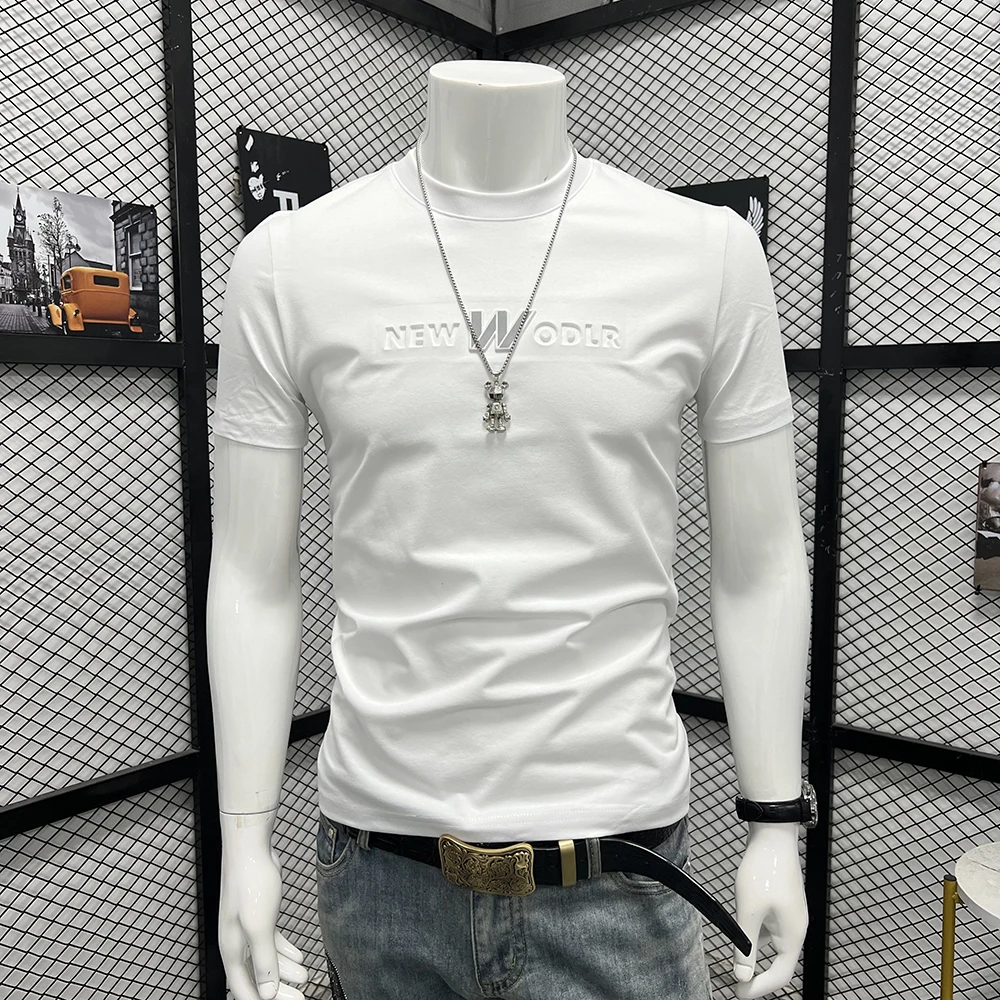 Men's T-shirt Trendy Steel Print Embossed Letter Male Tees Summer New Neutral Minimalist Fashion Base Shirt Casual Male Clothing