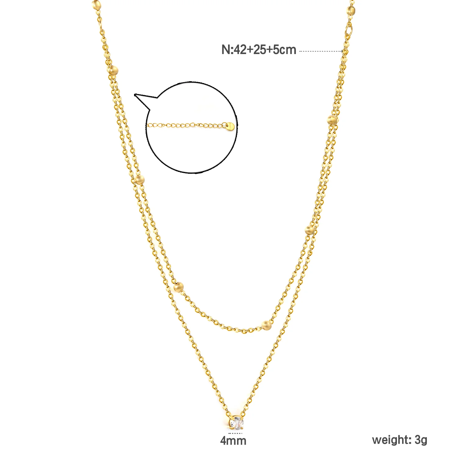 Trendy Female Party Accessories Double Layer Clavicle Shiny CZ Pendant Necklace Stainless Steel Clearly Zircon 2 Layered Choker