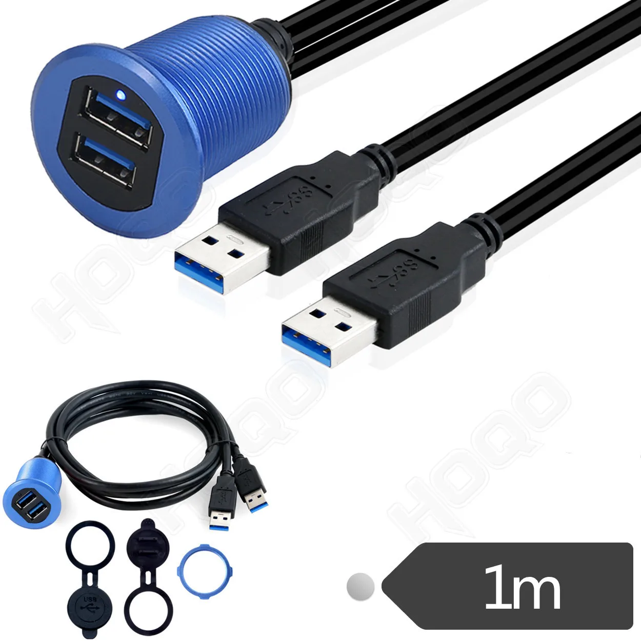 Armaturen brett USB-Verlängerung 1m Kabel mit staub dichter Abdeckung, Dual-Port-USB-3,0-Panel eingebettet Verlängerung kabel, Auto Boot