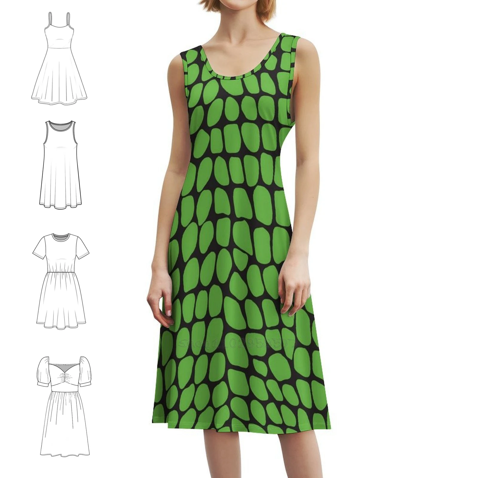 

Animal Print-Alligator 26 Bohemian Sleeveless Dress Multi-Print Beach Vacation Party Dress Alligator Crocodile Animal Pattern