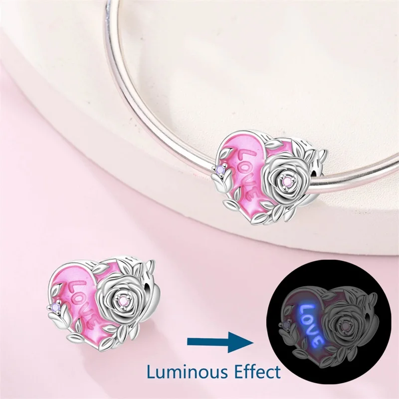 925 Sterling Silver Pink Series Love Rose Magic Cube Sweet Bear Charms Bead Fit Original Bracelet DIY Women Date Jewelry Gifts