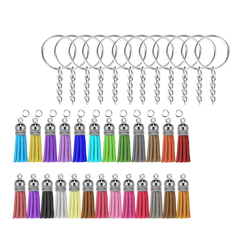 50Sets Tassel Pendant Keychain DIY Accessories Metal Open Rings Bag Decor Key Chain DIY Keychain Metal Key Chain