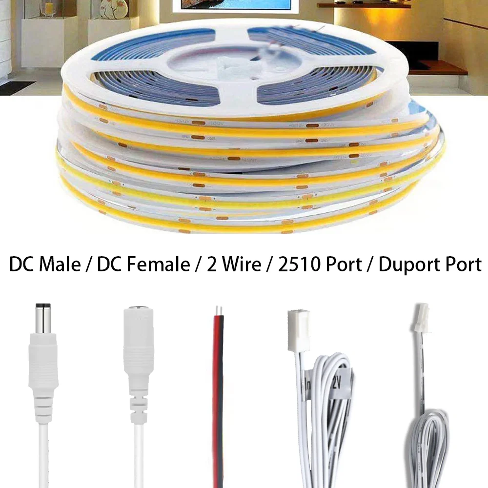 

1M-5M DC12V COB LED Strip Light 320leds/m 2Wire/DC/Duport Connector 3000K 6000K Flexible Ribbon Rope LED Light Bar Room Decor