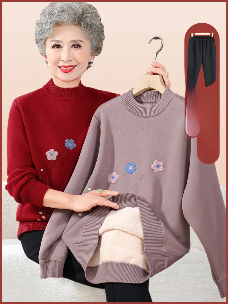 

Warm Fce Women's Sweater Loose Fit High Ne Inner Wear Faionable Autumn Winter Mom's Top andmother Sle round Ne