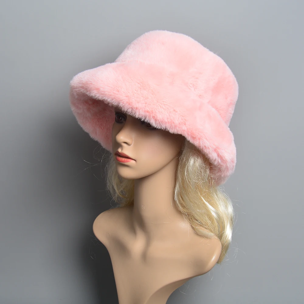 2024 New Style Fake Rabbit Fur Hats Super Soft Women Winter Hat Cotton Lining Warm Russian Fashion Ski Beanies Plush Solid Color