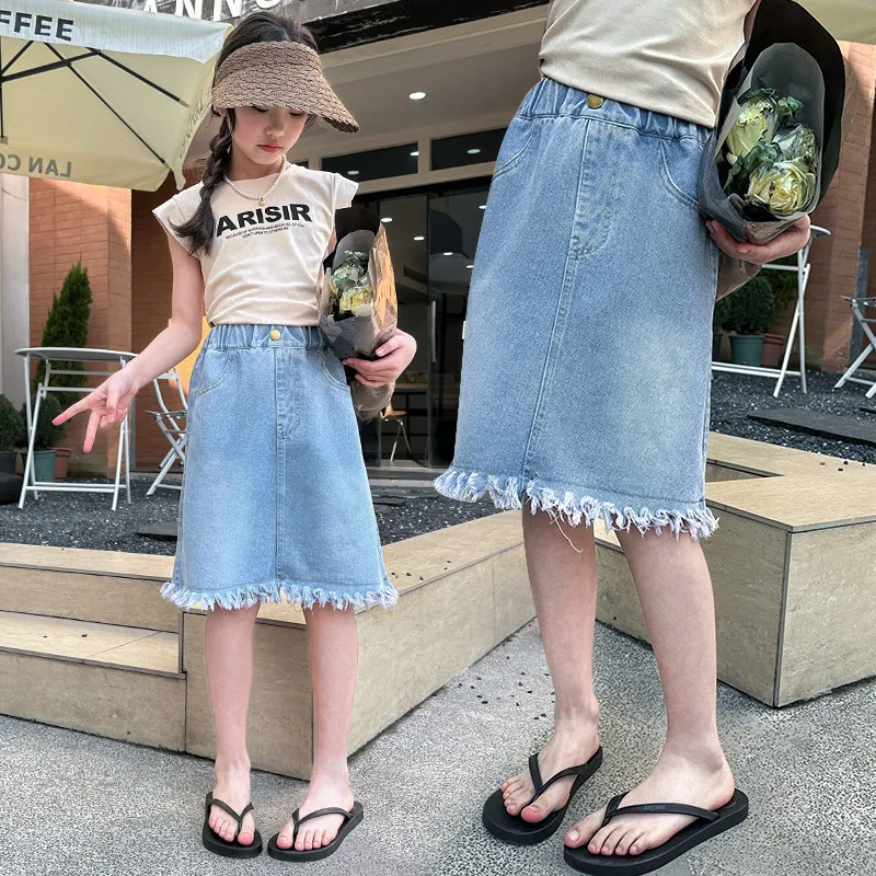 New Arrival Girls' Casual Denim Skirt Mid-Term Children's Summer Fashionable 2025 Short Skirt for Big Kids 4-14Years