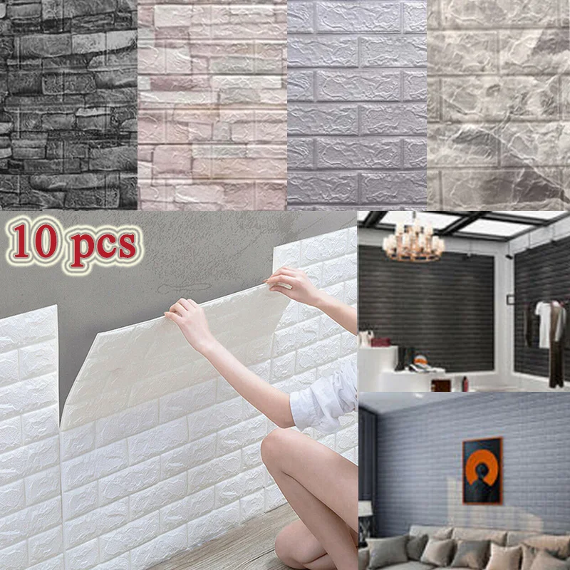 10 Pcs Self-adhesive 3D Panels Wallpaper Waterproof Foam Wall Stickers Tile Brick Living Room decor TV Background Decals 38*35cm