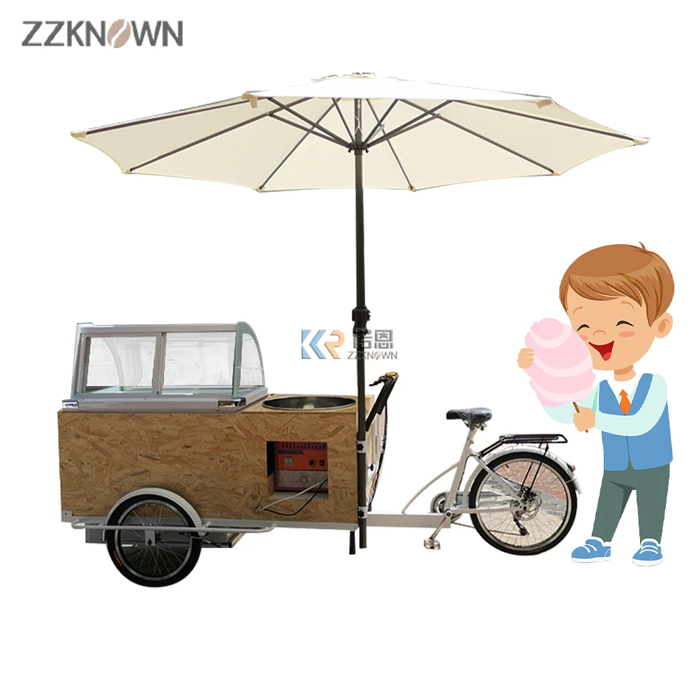 Carrito de comida personalizado para Europa, máquina de hilo de algodón de azúcar, escaparate de helados, bebidas, venta de 2023