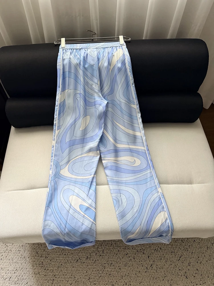 Spring Summer Fashion Daily Casual Geometric Print Pencil  Trousers Women's Middle Waist Slim Pockets Straight Barrel Pants