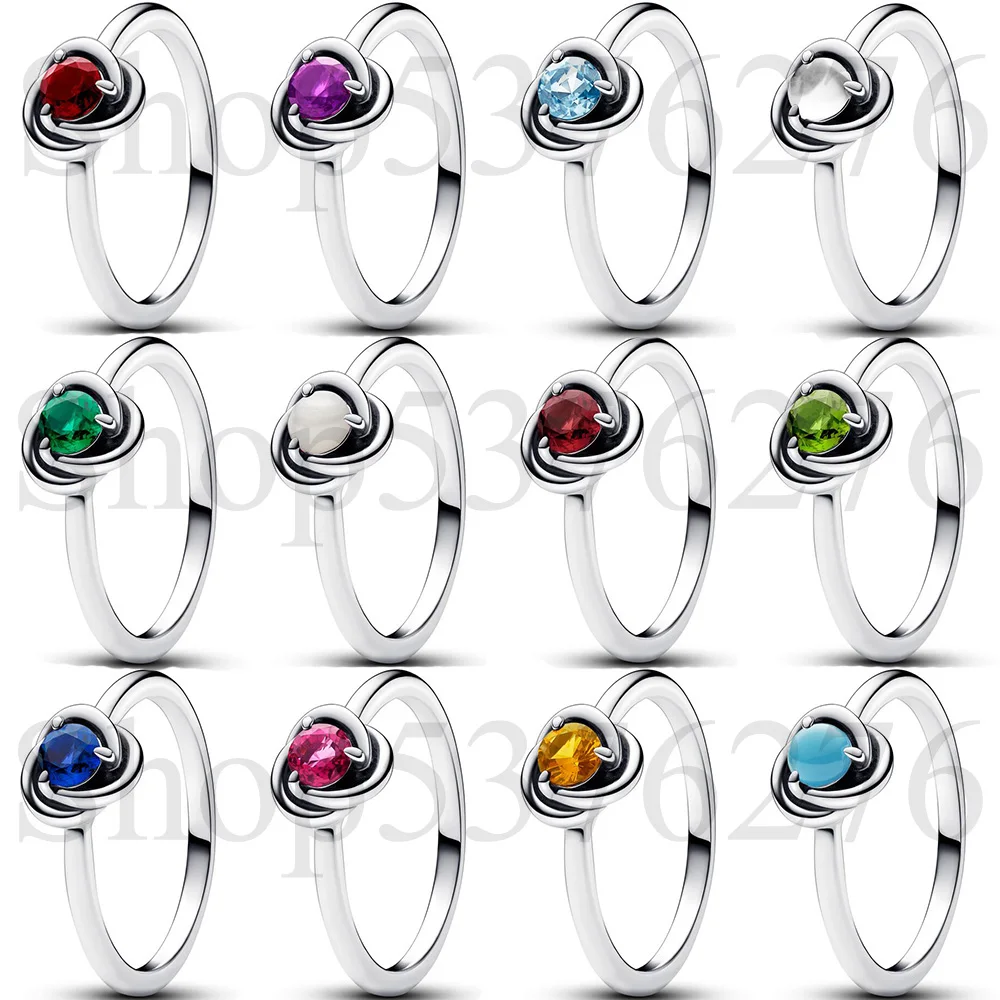 925 Sterling Silver Twelve Months Birthstone January February March May Eternity Circle Fashion Ring For Women Gift DIY Jewelry