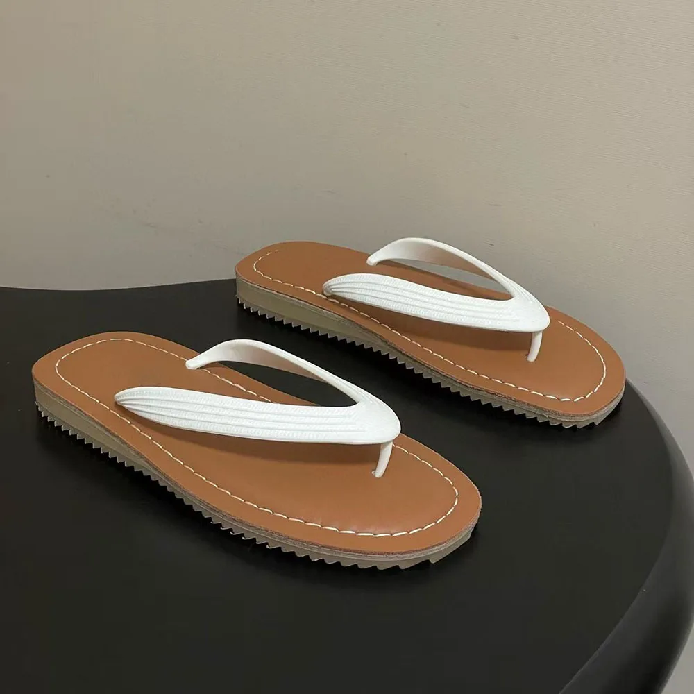 2026 Top Quality New Classic Flip Flops for Women, Brown White Thong Slippers, Non-slip Summer Beach Casual Shoes