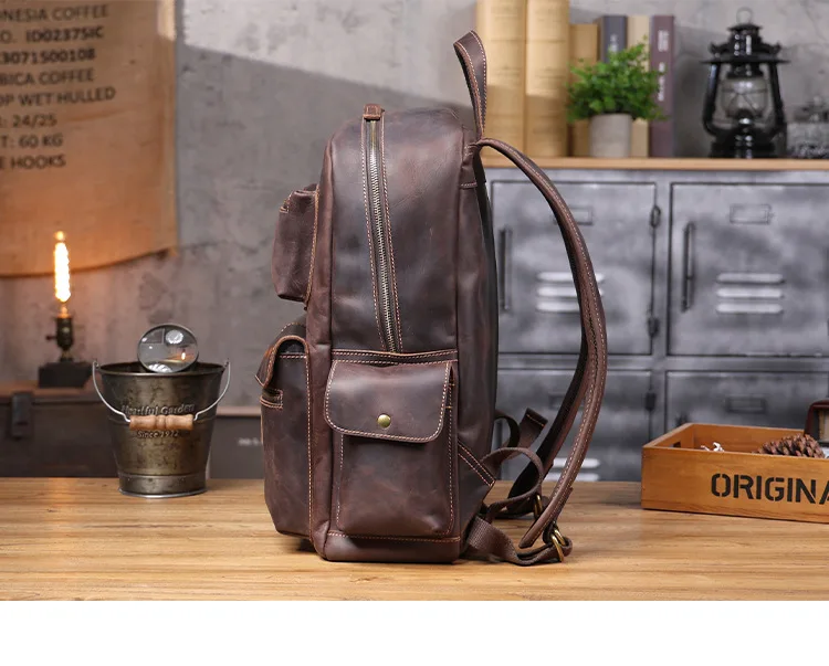 PNDME Vintage handgefertigter Crazy-Horse-Rucksack aus Rindsleder für Männer und Frauen, Outdoor-Reise-Schulrucksack aus echtem Leder mit großem Fassungsvermögen. – Detail 24
