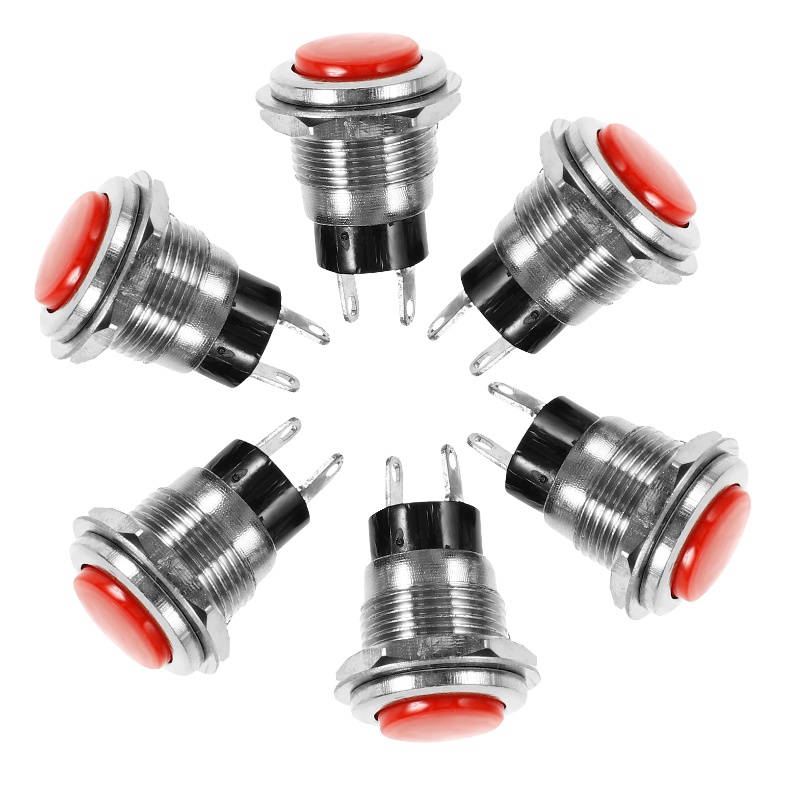 

6 Pcs Power Button Switch Momentary Push 2 Pin Self Reset Zinc Alloy Compact Automotive Electrical Device Home Use