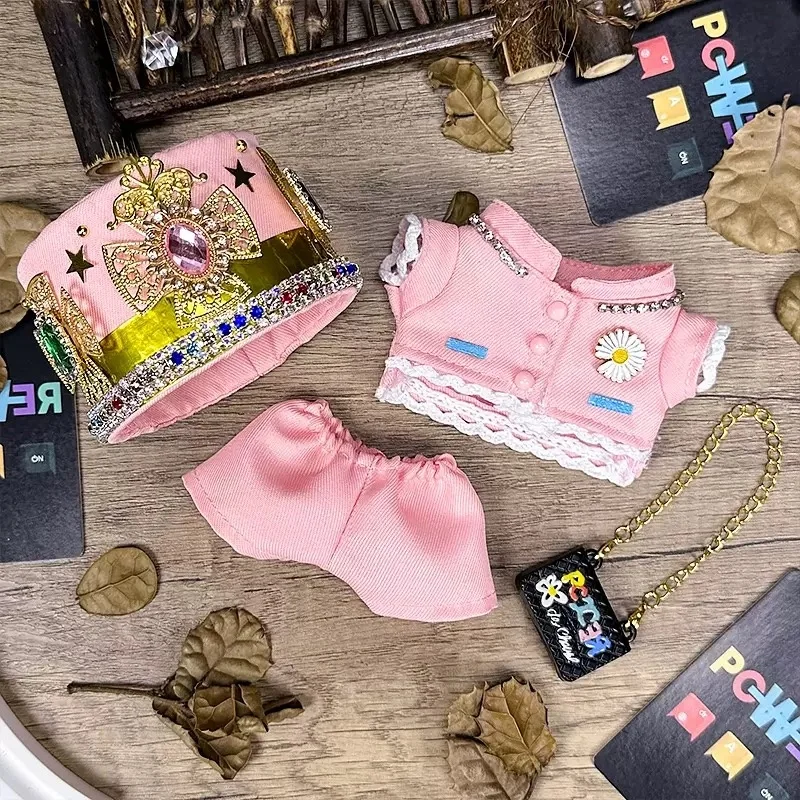 Mini accessorio di abbigliamento per bambola di peluche k-pop idol stesso set di corone rosa Per accessori di abbigliamento labubu V1V2V3 da 15-17 cm (senza bambola)