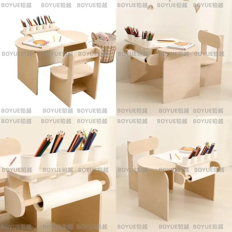 Modern Wooden Kids Study Desk and Chair Set High Quality Children Writing Table Ergonomic Student Furniture for Home School