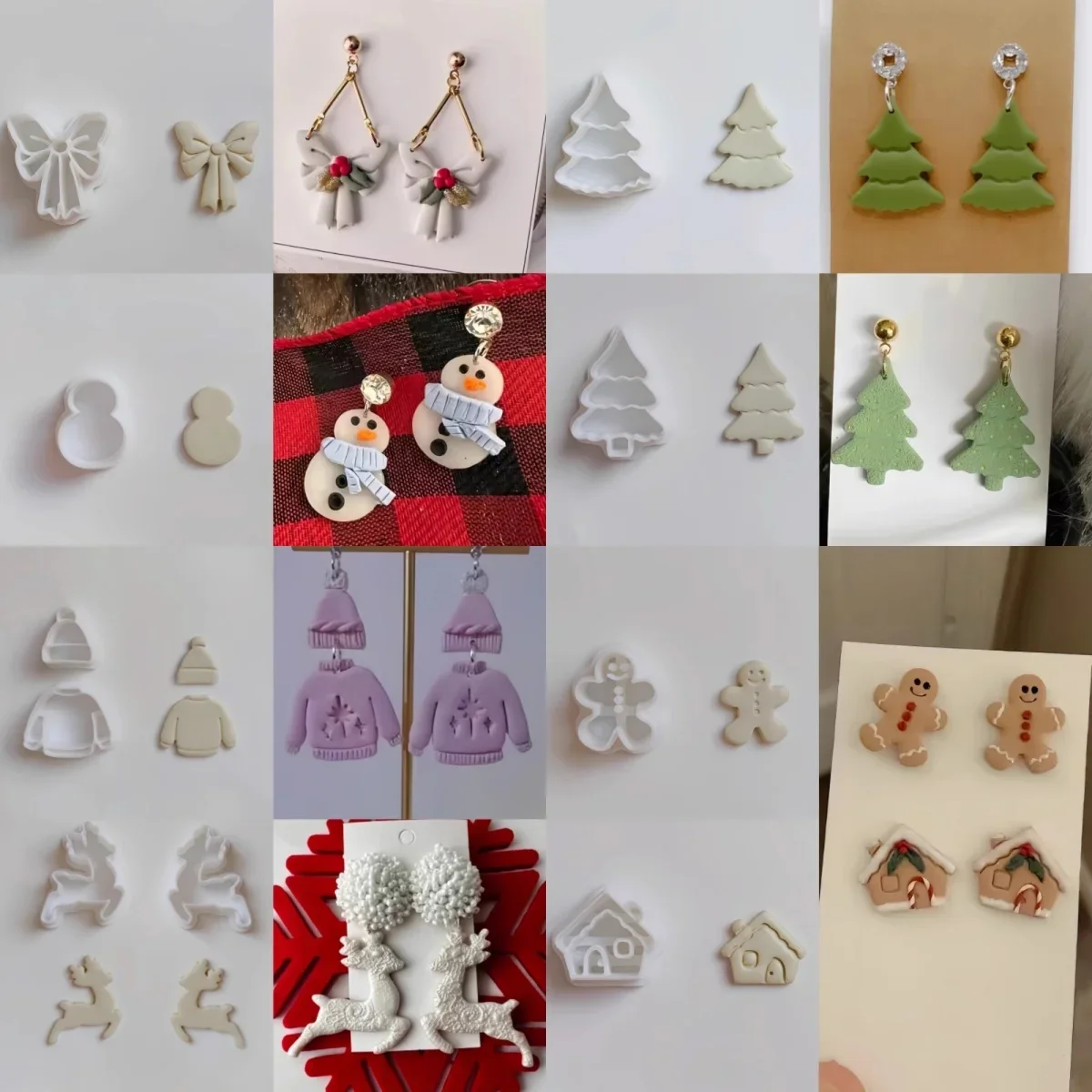 Christmas Series /Bow/Snowman/Sweater/Deer/Gingerbread Man/Gingerbread House Polymer Clay Cutter Earrings Jewelry Ceramic Mold