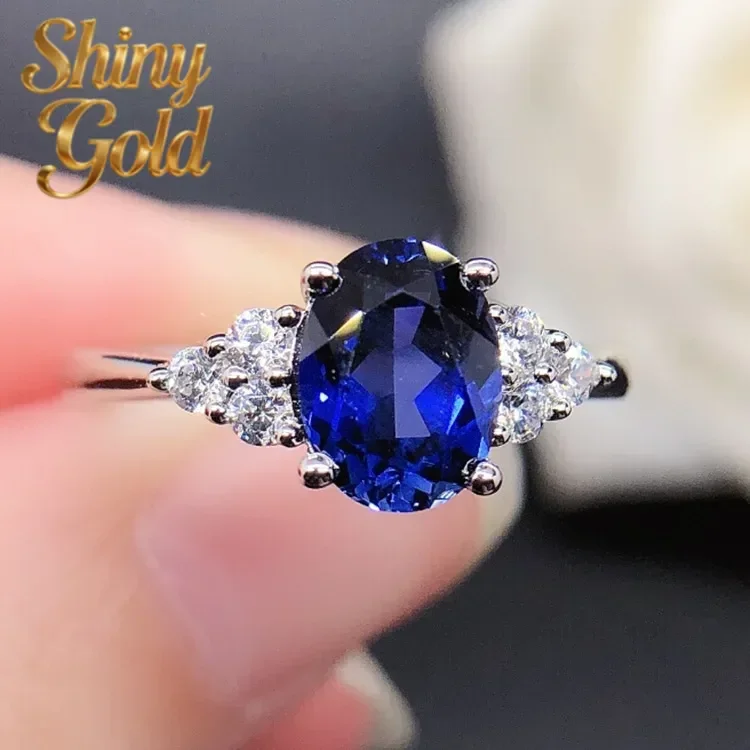 

ShinyGold Luxury Solid Platinum PT950 Sapphire Four Claw Egg Ring Women Shaped Diamond Ring