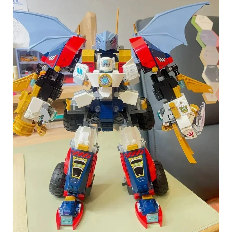 71834 Brinquedo Mecha de combinação de alta tecnologia, novo conjunto de brinquedos de bloco de construção 4 em 1, adequado para meninos e meninas de 9 anos, aniversário criativo