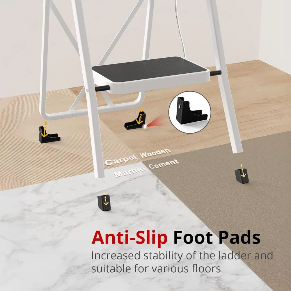 مقعد قابل للطي مع مع مشابك مضادة للانزلاق، سعة تحميل 330 رطلاً، مثالي للمطبخ والمنزل، أبيض