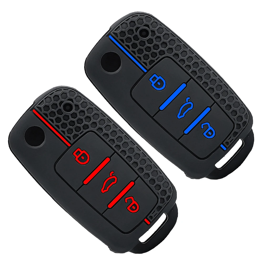

Силиконовый чехол-накладка для выкидного ключа автомобиля VW Volkswagen Polo Golf Passat Beetle Tiguan Seat Leon Altea Skoda Octavia Kodiaq