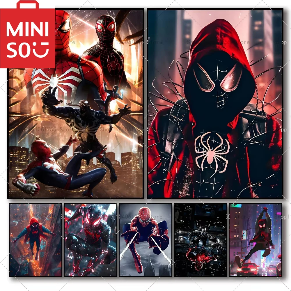 MINISO DIY Spider-Man Miles Morales Spiderman pintura de diamante cuadrado redondo diamante punto de cruz mosaico café decoración de pared del hogar