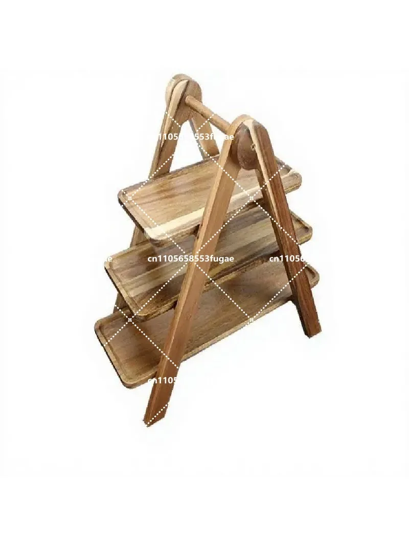 Acacia Wood 3-Tier Detachable Tray Stand, Hotpot Snack Fruit Plate Organizer, Desktop Storage Rack