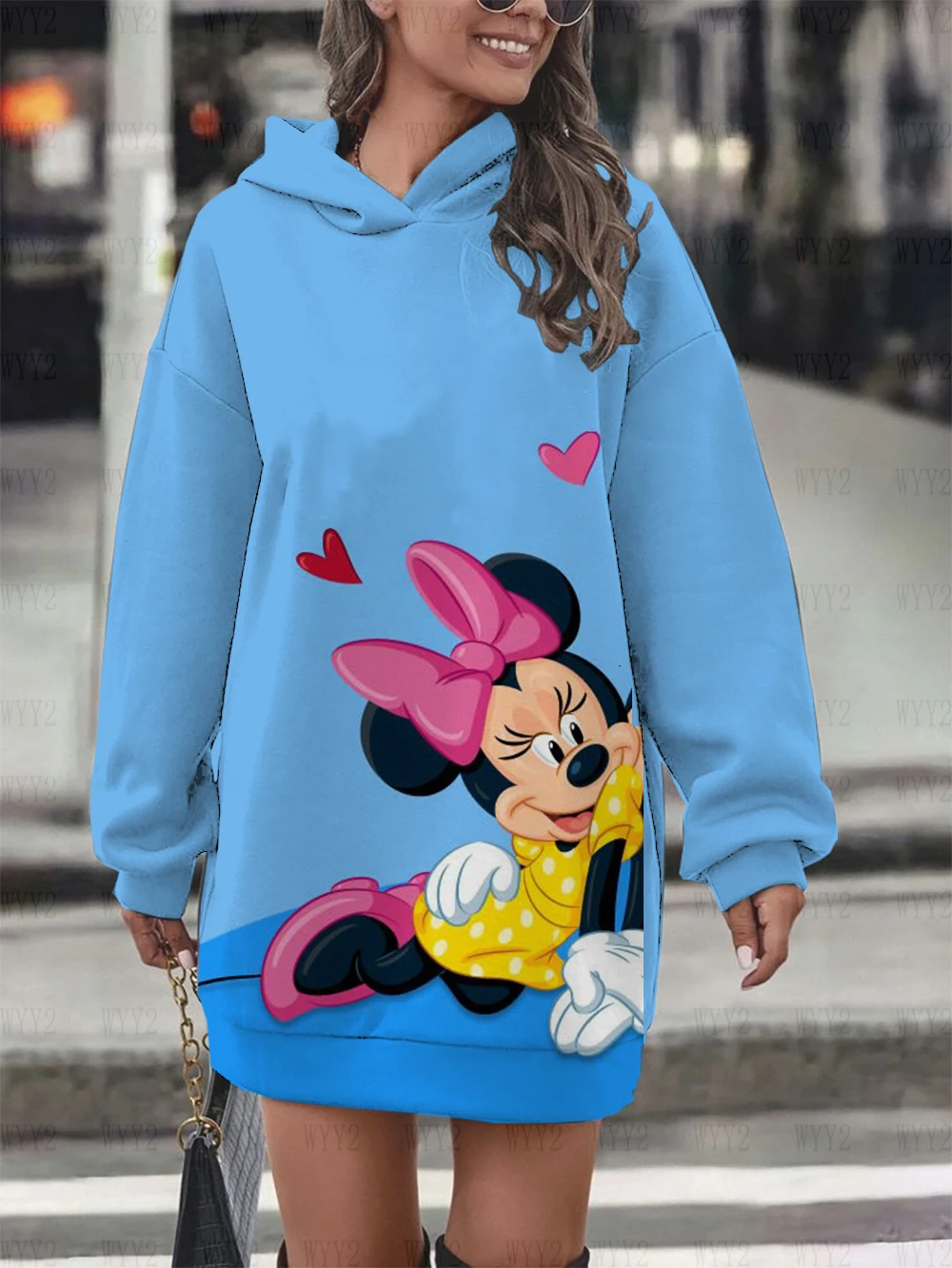 

Women's spring and autumn print Mickey Minnie Disney long sleeve women's new street sweatshirt print hooded skirt knitted sweate