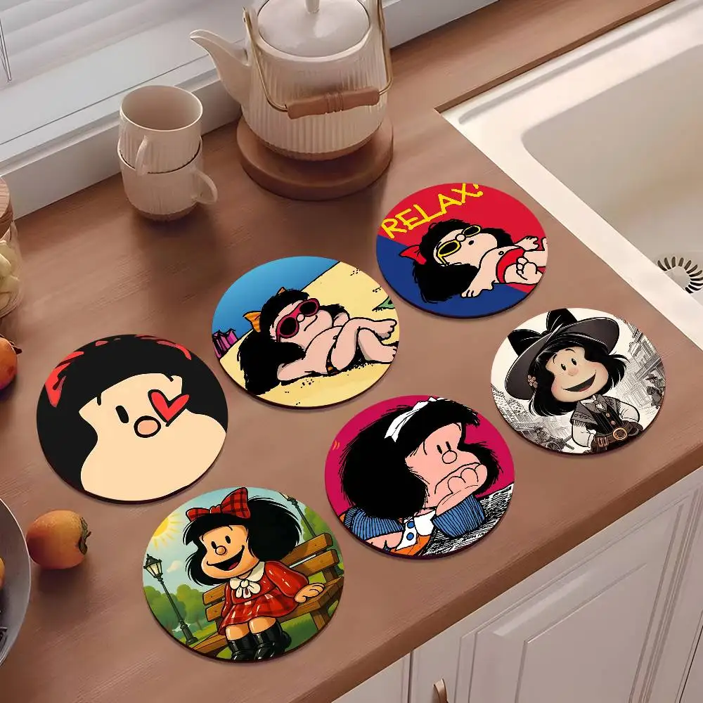 1pc Cute Cartoon M-Mafalda Wooden Coaster Colour Printing Cup Mat Home Desk Decoration Gifts