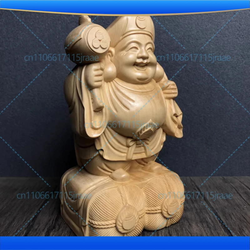 Hand Carved Hinoki Wood Daikokuten Statue Figurine - Japanese Seven Lucky Gods Wealth God Ornament Home Office Desk Decor Gift